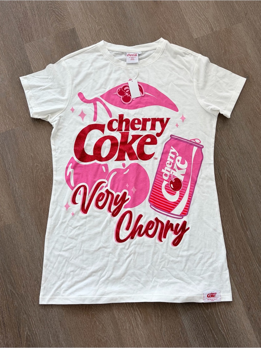 Coca-Cola White Tee with Pink Lip and Red Cherry Coke Tag